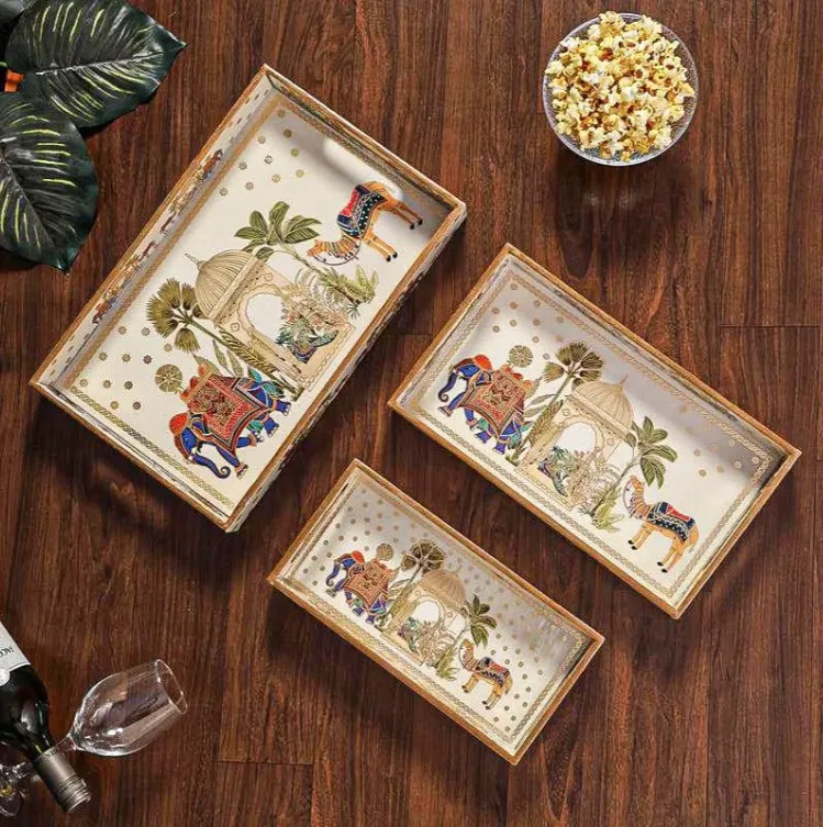 I.S SMBL TRAY SET OF 3 MDF RESIN